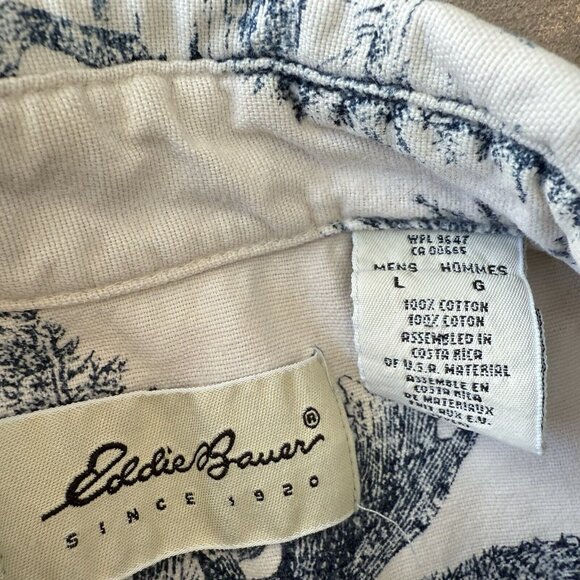 Vtg Eddie Bauer AOP Flannel Shirt Mens Large Wild Life Graphic Ivory Long Sleeve - Picture 13 of 13